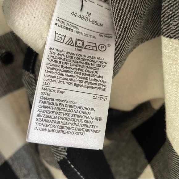 GAP Men's Long Sleeve Flannel Shirt Black & White Buffalo Check Size M - Picture 10 of 11